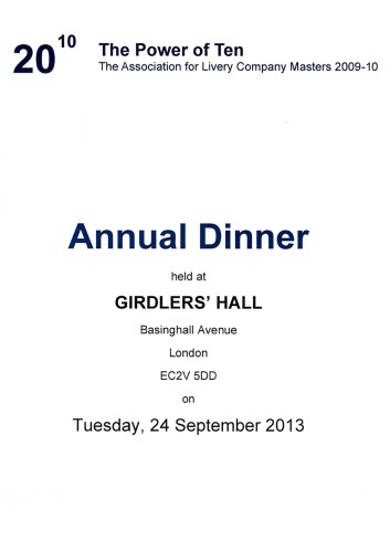 The Power of Ten Livery Masters 2009-10 - Annual Dinner, Sept 2013