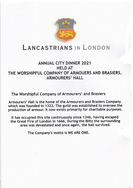 Lancastrians Dinner - annual city Dinner - Nov 2022