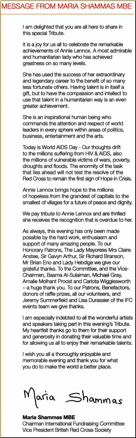 British Red Cross tribute to Annie Lennox