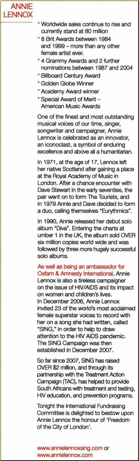 British Red Cross tribute to Annie Lennox