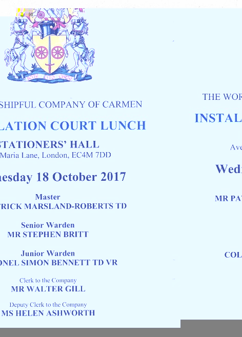 The Worshipful Company of Carmen - October 2017