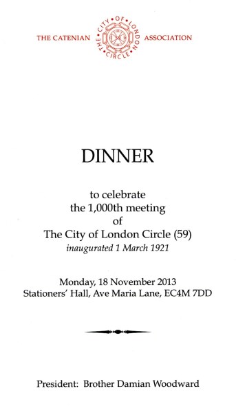 The Catenian Association - Dinner at Stationers Hall, Nov 2013