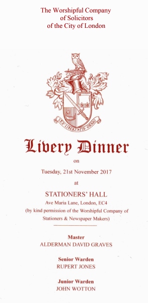 City Solicitors Livery Dinner Nov 2017