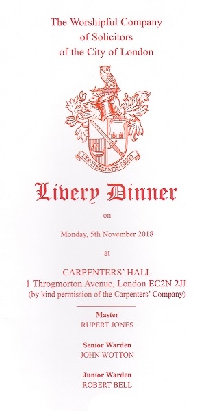 City Solicitors Livery Dinner Nov 2018