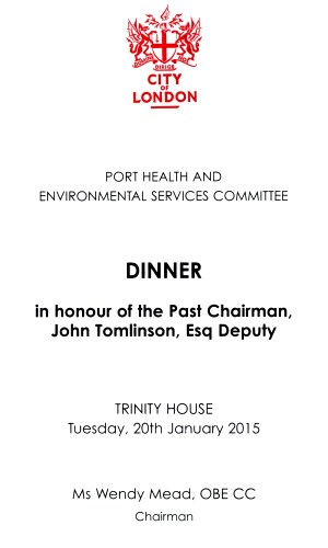 City of London Port Health and Environmental Services Committee Dinner - Jan 2015