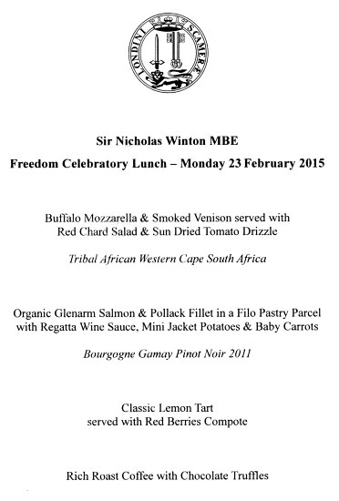 SirNicholas Winton MBE - Freedom of the City of London Celebratory Lunch at Guildhall, Jan 2015