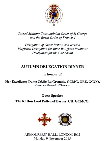 Constantinian Order of Saint George - Autumn Dinner, Nov 2015