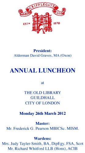 Cripplegate Ward Club - Annual Luncheon 2012