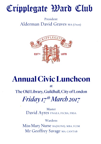 Cripplegate Ward Club - Annual Civic Luncheon 2017