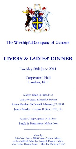 Curriers Company Livery & Ladies' Dinner, June 2011