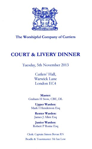 Curriers Company - Court & Livery Dinner, Nov 2013