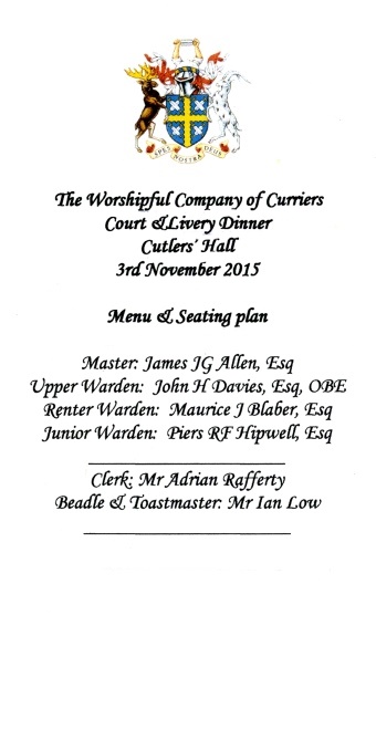 Curriers Company - Dinner at Cutlers' Hall, Nov 2015