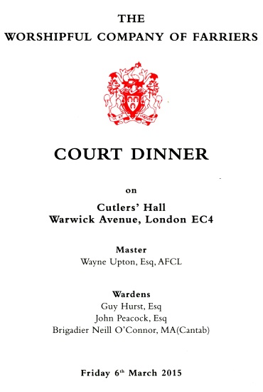 Farriers Company - Court Dinner, Cutlers' Hall, March 2015