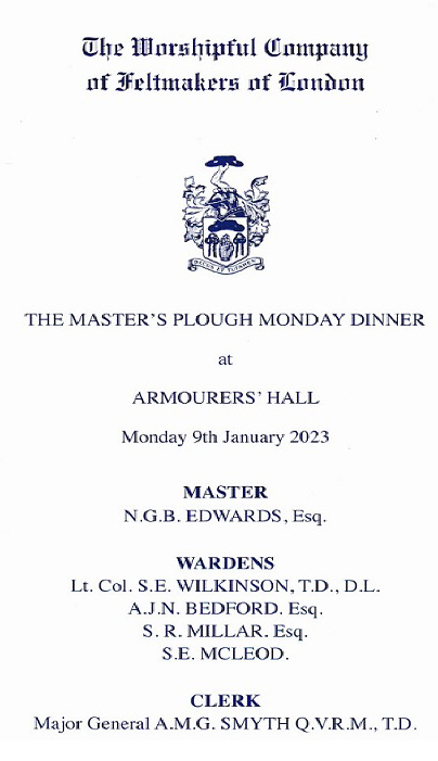 Feltmakers Company - Plough Monday Dinner at Armourers Hall, Jan 2020