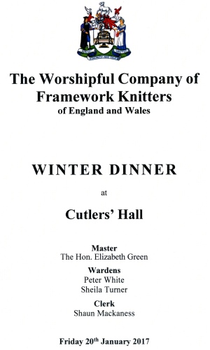 Winter Dinner at Cutlers' Hall - Jan 2017