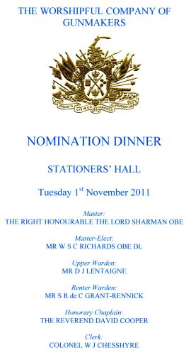 Gunmakers Company Nomination Dinner November 2011