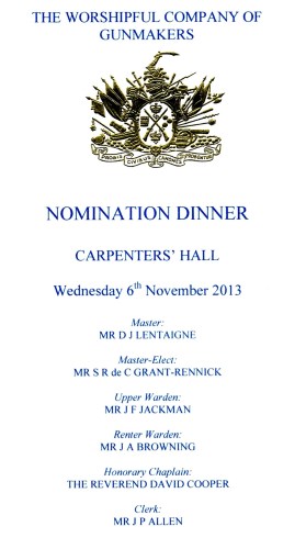 Gunmakers Company Nomination Dinner November 2013