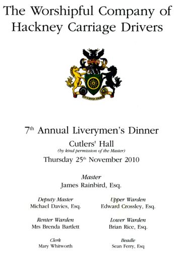 Hackney Carriage Drivers Company - Liverymens Dinner 2010