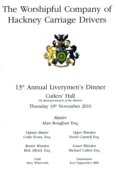 Hackney Carriage Drivers Company - Dinner at Cutkers Hall, Nov 2016