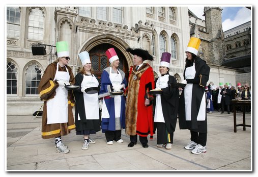 The 8th Annual City of London & Inter-Livery Pancake Races - Guildhall Yard, London 2012