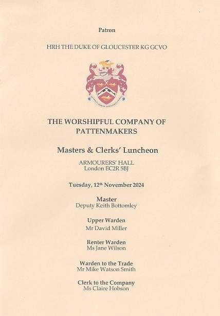 Patternmakers Company Court & Livery Dinner, November 2016