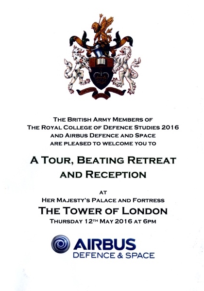 Royal College of Defence Studies - Tour of the Tower of London and reception, May 2016