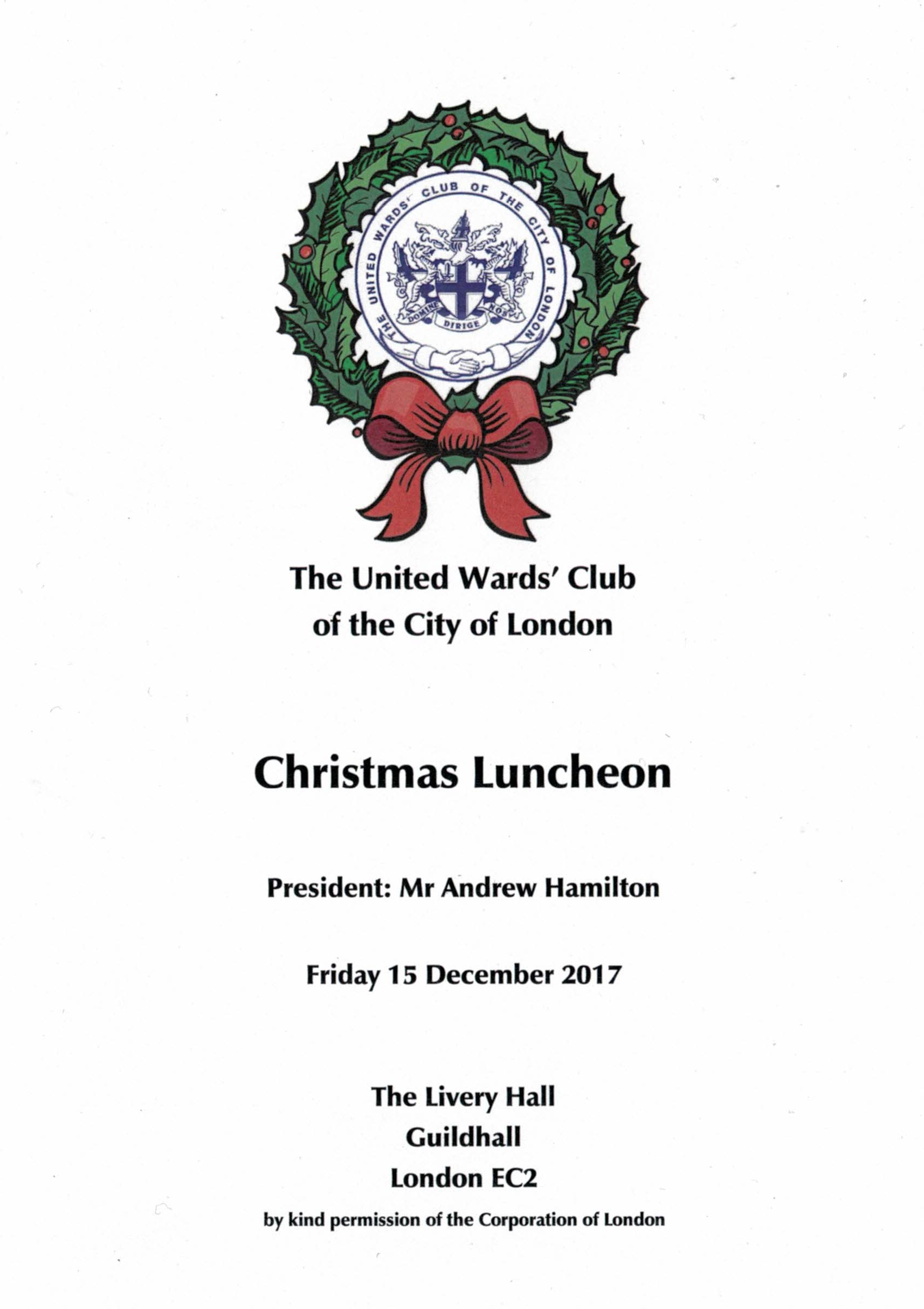 United Wards Club - Christmas Luncheon at Guildhall, London Dec2017