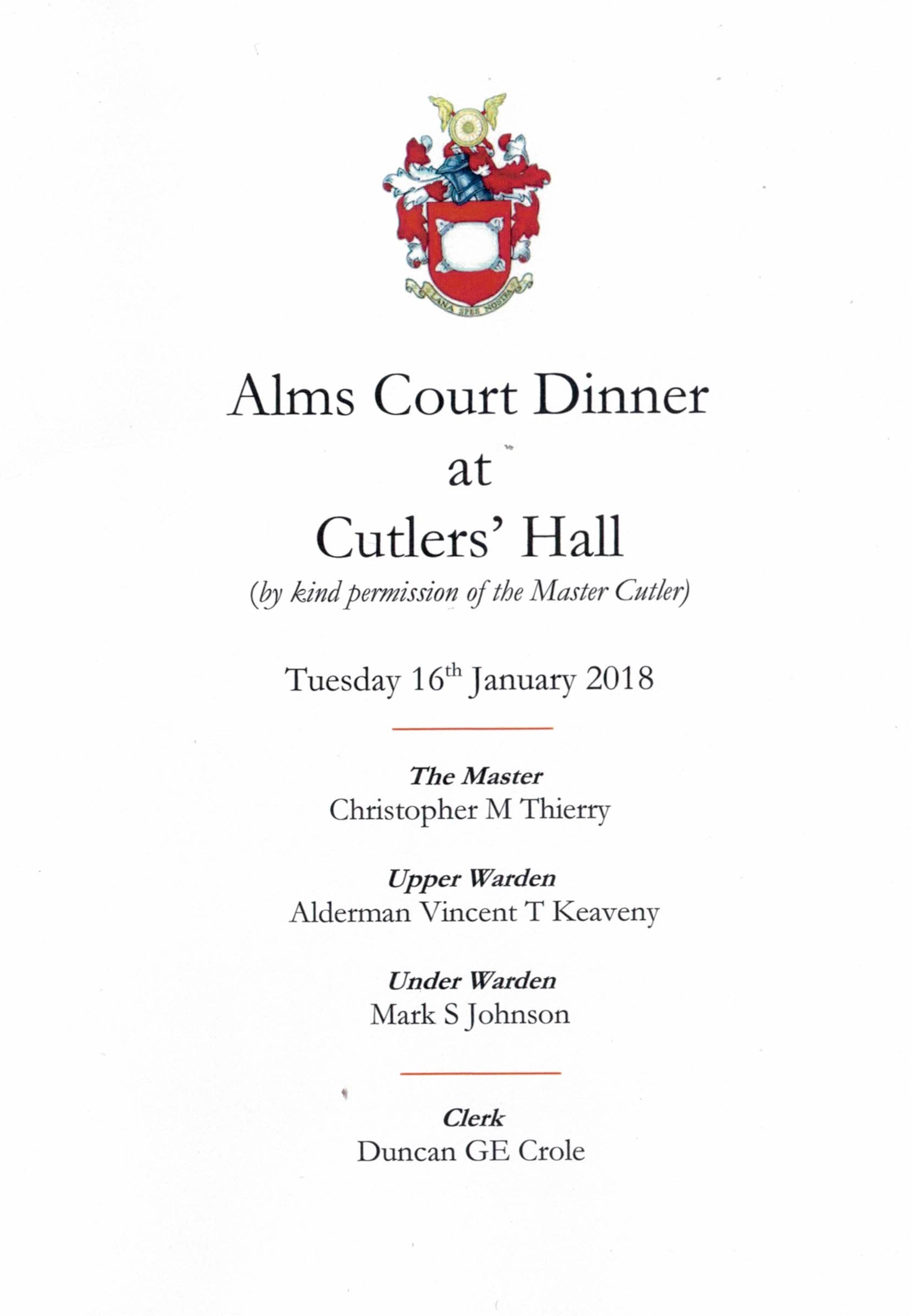 Woolmen Company - Court Dinner, Jan 2018