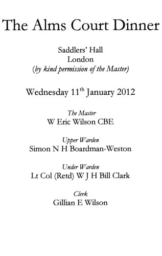 The Worshipful Company of Woolmen Alms Court Dinner January 2012