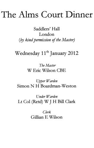 The Worshipful Company of Woolmen Alms Court Dinner January 2012