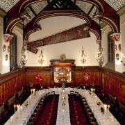 The superbly elegant Saddlers' Company Great Hall features a musicians' gallery, silver display case and portraits of Past Masters of the Company.