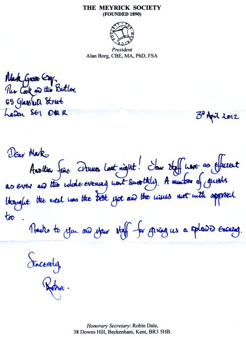 The Meyrick Society letter April 2012