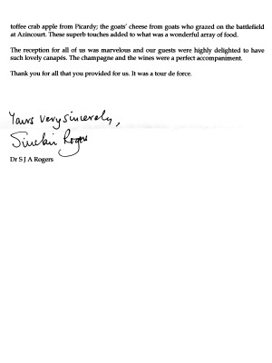 Agincourt 600 Committee - letter re Guildhall banquet, Sept 2015